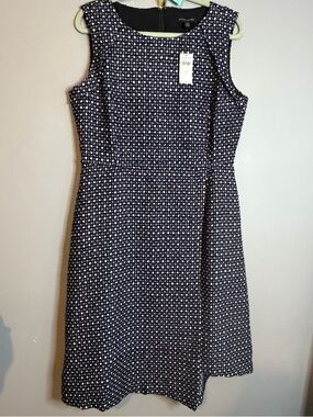 Banana Republic Navy and White Sleeveless A-Line Midi Dress